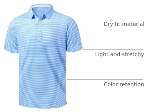 Image of Golf Shirts for Men - Dry Fit Moisture Wicking Short Sleeve Performance Sport Casual Striped Collared Mens Polo Shirt