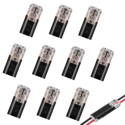 Huybaa 10Pcs Conectores Eléctricos Rapidos, 2 Pines Conector de Cable, 18-22 AWG Conector de Conexión Rápida de Cable, Terminales de Conector Automático Sin Pelar