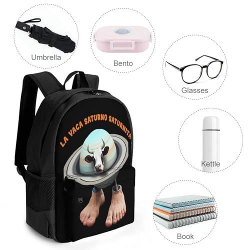 La Vaca Saturno-Saturnita Merch Backpack With Pocket Italian-Brainrot Meme Travel Backpack 42x30.5cm4