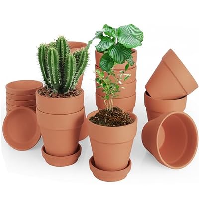 6 Inch Clay Pot for Plant with Saucer, Flower Pot with Tray, 4 Pack Small Terra Cotta Plant Pot with Drainage Hole, Great for Plants, DIY Crafts, Wedding Favor (6inch 4pack)