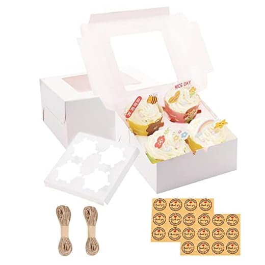 GUIFIER 24 cajas blancas para cupcakes con ventana e insertos, 4 unidades, cajas de panadería, cajas de galletas de 6 x 6 x 3 pulgadas, cajas de pastelería