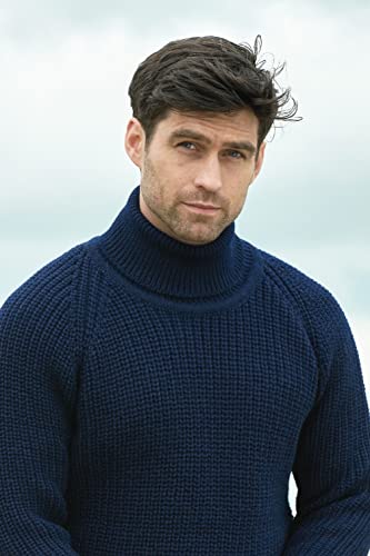 Aran Crafts Men's Irish Cable Knitted Rib Roll Neck Sweater (100% Pure New Wool)3