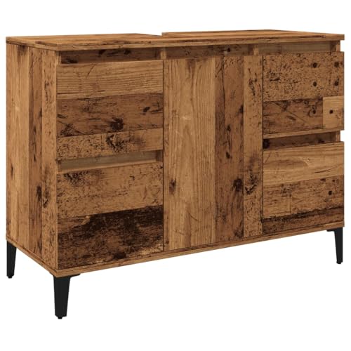 vidaXL Armoire d'évier Vieux Bois 80x33x60 cm Bois d'ingénierie, Meuble sous lavabo, Meuble de Salle de Bain, unité d'évier de Salle de Bain