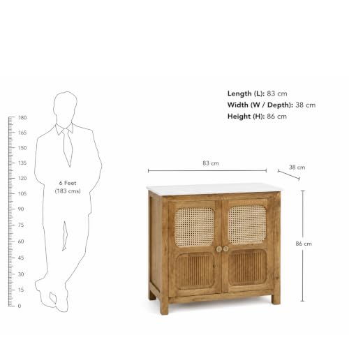 Image of The Attic Crestwood Solid Wood Two Door Sideboard Cabinet with Cane Doors | Storage & Display Cabinet for Living Room & Dining Room | Handcrafted Mango Wood, Light Teak Finish