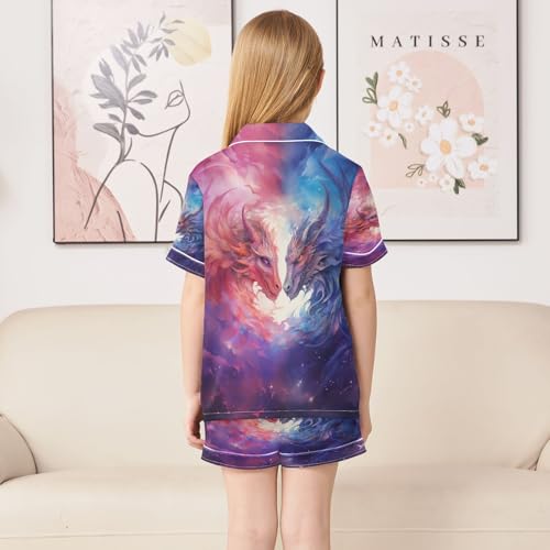 ALAZA Magic Fantasy Dragon Satin Pajamas Set Short Sleeve Button Down Sleepwear Summer Pjs 2 Piece4