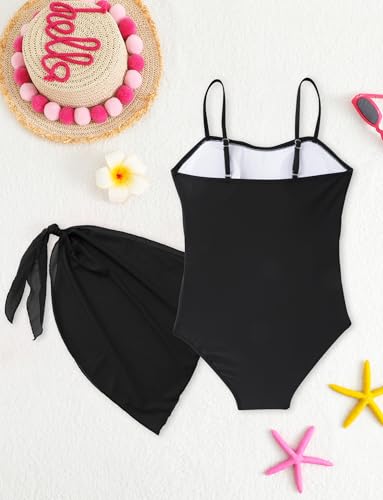 Girls Cut Out One Piece Swimsuit with Cover Up Skirt Bathing Suit Swimwear 7-16 Years3