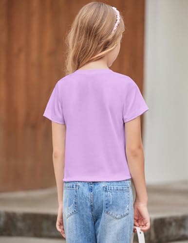 Image of Arshiner Girls Short Sleeve Shirts Tie Knot Front Tops T Shirts for Kids Crewneck Cute Casual Tie Dye Tee Blouse