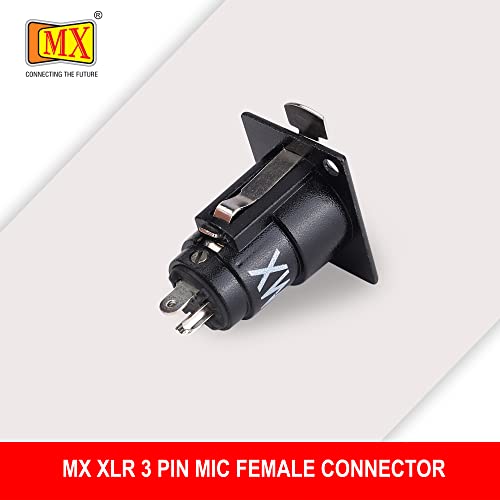 Image of MX 3 Pin XLR connector Microphone Connector pin Pure Copper Nickel Plated Pins1 for High Conductivity microphone cable connector PERENT (3 PIN PANEL MOUNTING BLACK COATED, Pack of 2, Female Connector)