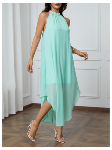 Image of Verdusa Women's Wedding Guest Dress Halter Flowy Chiffon Long Dresses | Cocktail Dress, Asymmetrical Dress for Women, Sleeveless, Prom Dress, Cruise Outfits, Boho