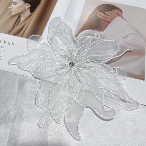 Image of Exaggerated Organza Fabric Flower Brooch Pin for Women Girls Fashion Dainty Layered Big Beaded Corsage Boutonniere Brooches Lapel Pins Delicate Wedding Birthday Holiday Dress Accessories Jewelry Gift