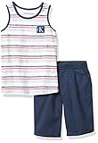 Calvin Klein Baby Boys' 2 Pieces Muscle Shorts Set, Navy red Stripes/Dark Denim, 3T