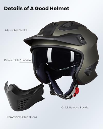 Ilm ILUS-FA-726X Open Face Motorcycle 3/4 Half Helmet For Dirt Bike Moped Atv Utv Motocross Cruiser Scooter Dot Model 726X thumb #3