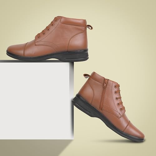 Image of SQUAD TAN COLOR MENS LEATHER POLICE BOOT WITH SIDE ZIPPER