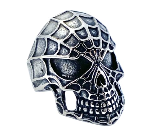 Lobal Domination Spider Web Skull 316L Stainless Steel Biker Finger Ring - Band Size - 9 11 12 13 (11)