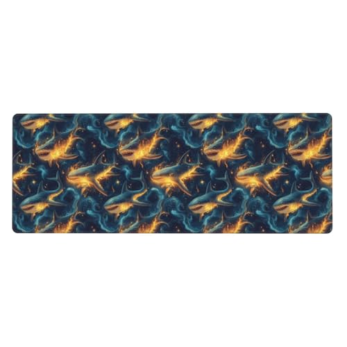 Tapis de souris de jeu requin flamme dorée grand format pour bureau