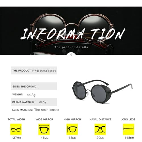 HMRGLMIE-Steampunk Sunglasses Women Round Glasses Goggles Men Side Visor Circle Lens Vintage Retro Style Punk Oculos De Sol3