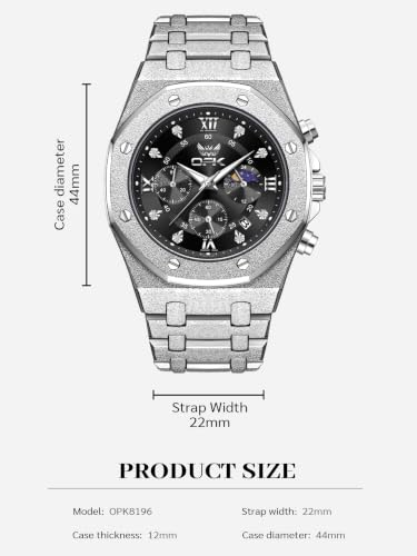 Image of OPK Men Analog Automatic Watches Waterproof Multifunction Chronograph Diamond Moon Phase Luminous Stainless Steel Band Wrist Watches