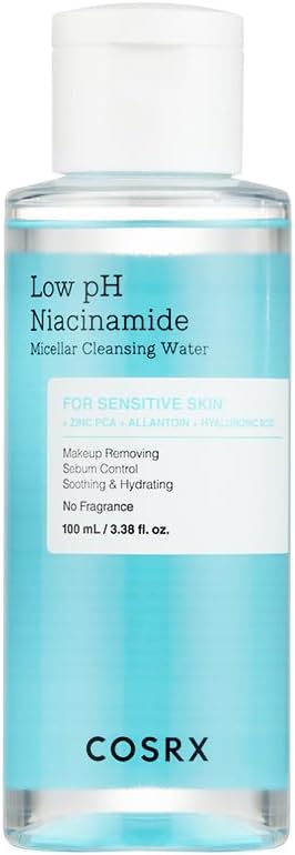 COSRX Low pH Niacinamide Cleansing Water for Sensitive Skin, 3.38 fl.oz | Micellar Makeup Remover, Daily Mild Facial Wash, Sebum Control, Pore Care, No-Rinse Formula, Korean Skin Care