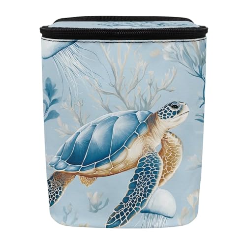 Image of Talayituse Turtle Jellyfish Coral Print Car Trash Can with Lid, Leak Proof Auto Trash Bag Hanging Vehicle Garbage Can Multipurpose Storage Container for Back Seat Road Trip
