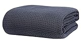 Eurotex 100% Cotton Blankets Queen Size for Bed - Grey 405GSM Waffle Weave Soft Lightweight Thermal...