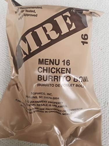 LoJo Surplus 2022 Genuine Military MRE Meals Ready to Eat with Inspection Date 2022 or Newer (Chicken Burrito Bowl)