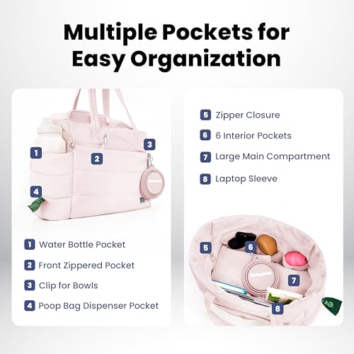 Image of Rubyloo Puffer Dog Travel Bag for Dog Moms, Diaper Bag with Travel Bowls