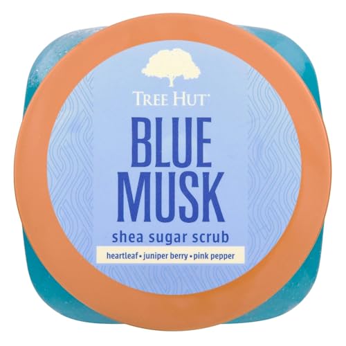 Image of Tree Hut Blue Musk Body Scrub, Exfoliating & Hydrating Sugar Scrub with Shea Butter & Essential Oils, Smooth Skin, Body Exfoliator For All Skin Types, Self Care Gifts for Women, Vegan, 18 Oz