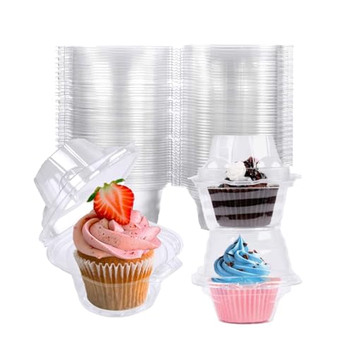 Image of NPLUX 150 Pack Individual Cupcake Containers Plastic Cupcake Box Stackable