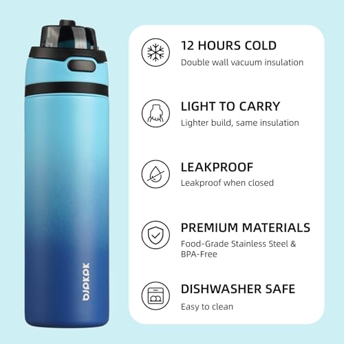 Image of BJPKPK 25oz Insulated Water Bottle with Straw Lid & Handle, Stainless Steel | Leak-Proof 2-in-1 Straw & Spout Lid, BPA-Free Vacuum Insulated Bottle Fits Cup Holders for Gym, Office, Travel & Outdoor