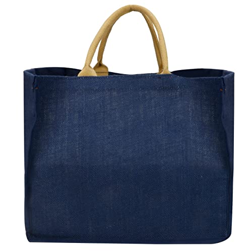 Image of DOUBLE R BAGS Reusable Jute Gift Bag with Cotton Handle for Shopping, Wedding, Return Gifts & Birthday Party, Blue, Pack of 1