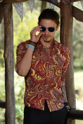 COOFANDY Men's Paisley Cotton Long Sleeve Shirt Floral Print Casual Retro Button Down Shirt3