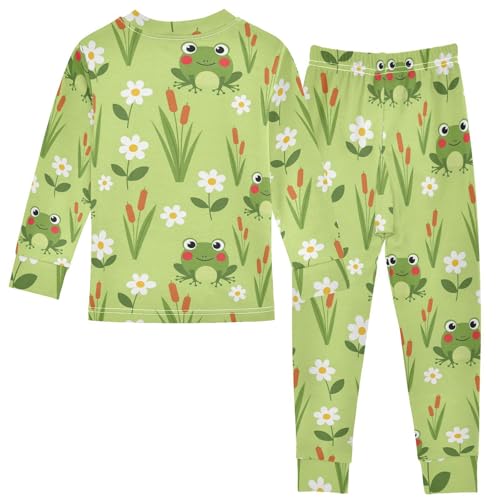 Pajama Sets Long Sleeve Frogs Flowers Grass Background Soft Comfy Sleepwear 2 Piece PJS 3-8T3