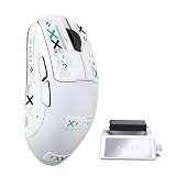 A.JAZZ AJ159 V2 Mouse Da Gioco Senza Fili Con Sistema Batteria Intercambiabile, Due Unità 300mAh E Supporto Ricarica, 54g Leggero, Sensore 32000DPI Compatibile PC E Mac (Bianco 2)