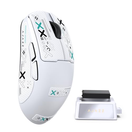 A.JAZZ AJ159 V2 SUPERLIGHT Wireless Gaming Mouse with Hot-Swappable Battery Design (Two Swappable 300mAh Battery Packs & Charging Dock), Ultra-Light 54g, Pixart PAW3395, 32000DPI, for PC/MAC (White 2)