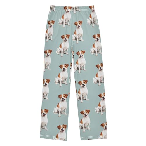 Jack Russell Dogs Pattern Boys Long Pants Soft Trousers Elastic Waist Kids Lounge Bottoms with Pockets S-XL