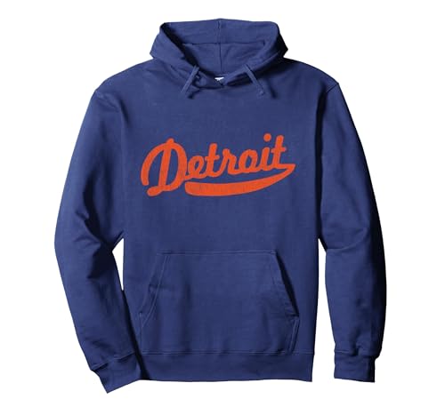 Distressed Detroit Baseball Stuff Vintage Detroit Pullover Hoodie, Adult Unisex, Navy Blue, Large