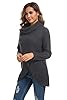 GRECERELLE Women's Winter Jumpers Knit Warm Turtle Neck Wrap Asymmetric Hem Jumper Sweater Tops with Button for Ladies (Dark Grey, S) #4