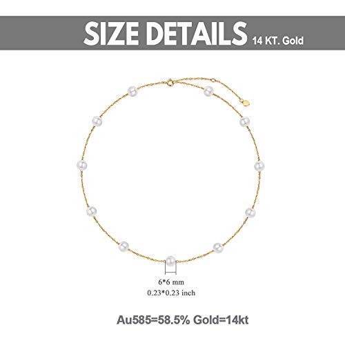 SISGEM Solid 14K Gold Pearl Necklace for Women Freshwater Cultured Pearl Choker Necklace Station Tin Cup Pearl Necklace Dainty Jewelry for Her Anniversary, 16''-18''4