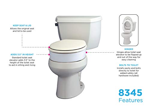 Nova Medical Products Hinged Toilet Seat Riser, Lift Up And Down Raised Toilet Seat (For Under Seat), For Standard Seat, White, 1 Count (Pack Of 1) #TOP4