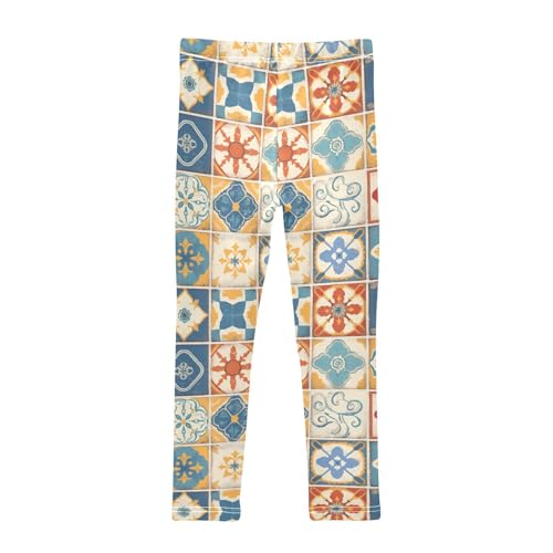 Seamless Tiles Portuguese Spanish Italian Kids Baby Girls Cotton Leggings Fashion Full Length Lounge Pants Exercise2