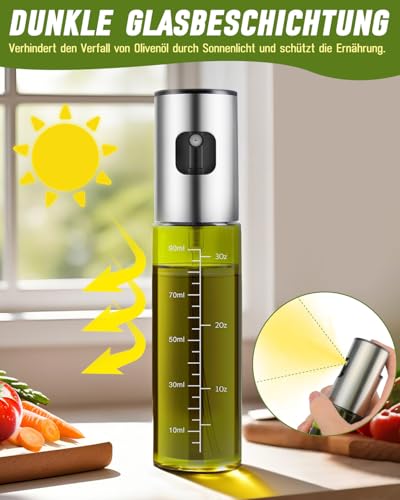 MRUN BONE MRUN BONE Ölsprüher für Speiseöl, UV- Schutz Sprühflasche Öl, Glas Öl Zerstäuber Küche Ölsprühflasche Heißluftfritteuse,Oil Sprayer mit Skala & Trichter, Ölspray für ÖI & Essig 100% BPA frei - Verwendungsansicht 7 | Tages Deals