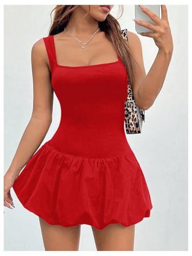 Image of Milumia Women's Square Neck Bubble Mini Tank Dress Short Party Club Dresses