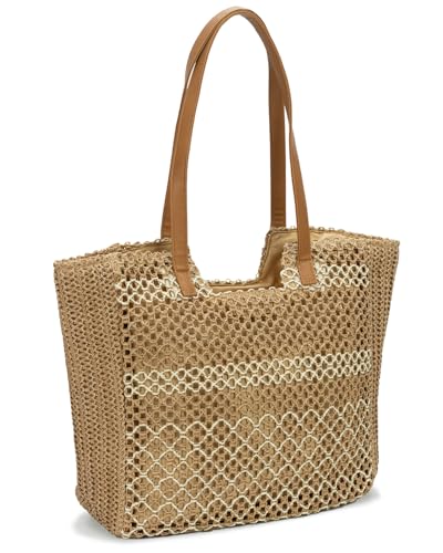Image of MICOM Tote Bag for Women-Large Woven Bag,Straw Beach Bag,Lightweight Straw Beach Totes Bags for Women,Woven Handbag with PU Strap and Zipper for Picnic