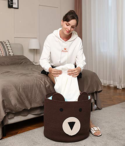 Bear Basket, Animal Basket, Large Cotton Rope Basket, Large Storage Basket, Woven Laundry Hamper, Toy Storage Bin, For Kids Toys Clothes In Bedroom, Baby Nursery, Dark Brown 18"X15" #TOP6