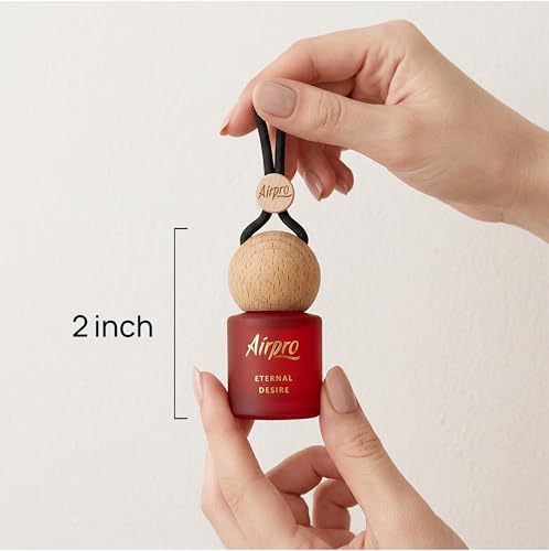 Image of Airpro Veil Eternal Desire Wooden Hanging Car Air Freshener | Sweet & Fruity Car Perfume Hanging Pod | Glass Bottle with Wooden Diffuser | Long Lasting Luxury Car Perfume | Natural Fragrance | 8ml