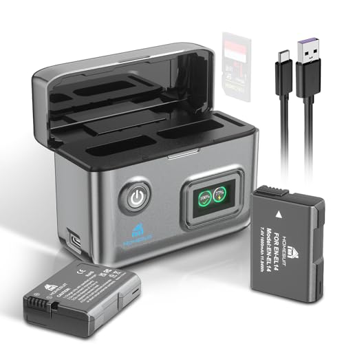 Prestazioni di lunga durata: la batteria ricaricabile agli ioni di litio EN-EL14 con una capacità di 1600 mAh e 7,4 V offre prestazioni di lunga durata e un tempo di registrazione prolungato. Può essere utilizzato tramite un caricabatterie USB-C per una ricarica efficiente. Questa batteria è perfetta per fotografi, videografi e creatori di contenuti in quanto fornisce energia sufficiente per le avventure all'aria aperta e cattura ogni momento prezioso.