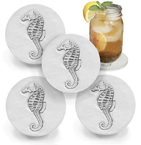 Seahorse Absorbent Drink Coaster set - Handmade by McCarter Coasters - 4.38 inch (4pc) - Made in USA