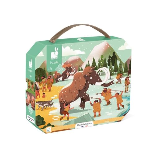 Janod - Puzle Prehistoria - Puzzle 100 Piezas de Cartón FSC - Panorama Prehistórico - Ejercita Paciencia y Concentración - Puzzle Infantil a Partir de 6 Años, J02546
