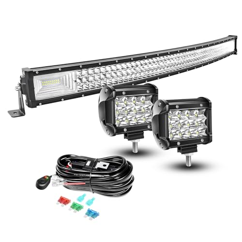 AUXTINGS 106 cm 540W 3 Filas Barra LED Offroad Barra de luz LED Curvo +10 cm LED Luces de trabajo Con 12V Cableado Haz Spot y Flood LED Luces de Trabajo para Tractor Coche Camión Barco 4x4 ATV,IP67