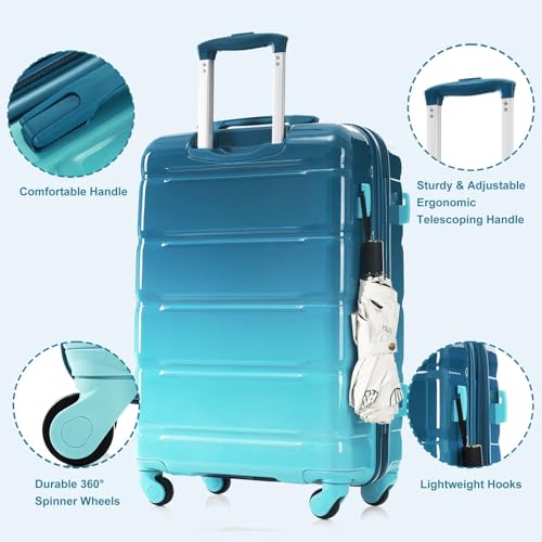 Durable 5-Piece Luggage Set with USB Port - 20-Inch Hard Shell Suitcase & Travel Bag, Blue3
